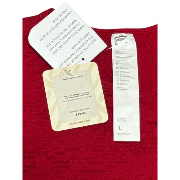 NEW Fabletics Size L Seamless Lace Long-Sleeve Cropped Top Bold Red Activewear - Picture 8 of 10